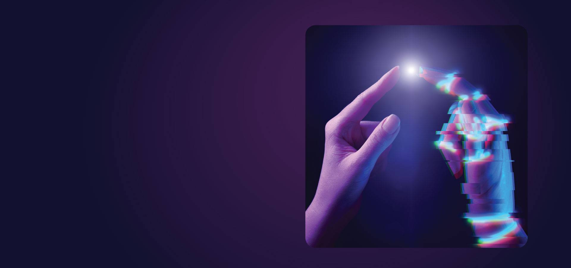 human hand pointing to finger of robot hand